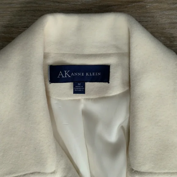 Vintage Anne Klein AK Cream Wool Coat Medium Double Breasted Quite Luxury Y2K - Picture 2 of 9
